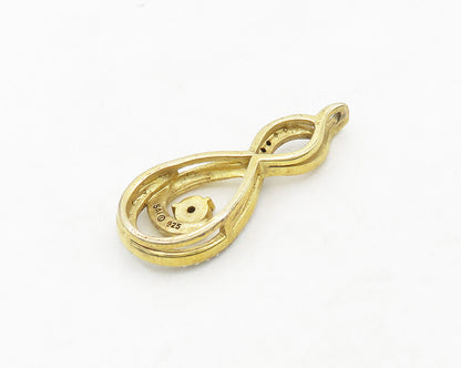 925 Sterling Silver  Genuine Diamond Shiny Two Tone Infinity Pendant  PT14292