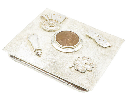 925 Sterling Silver  Vintage Penny Card Deck Clover Dice Money Clip  TR1524