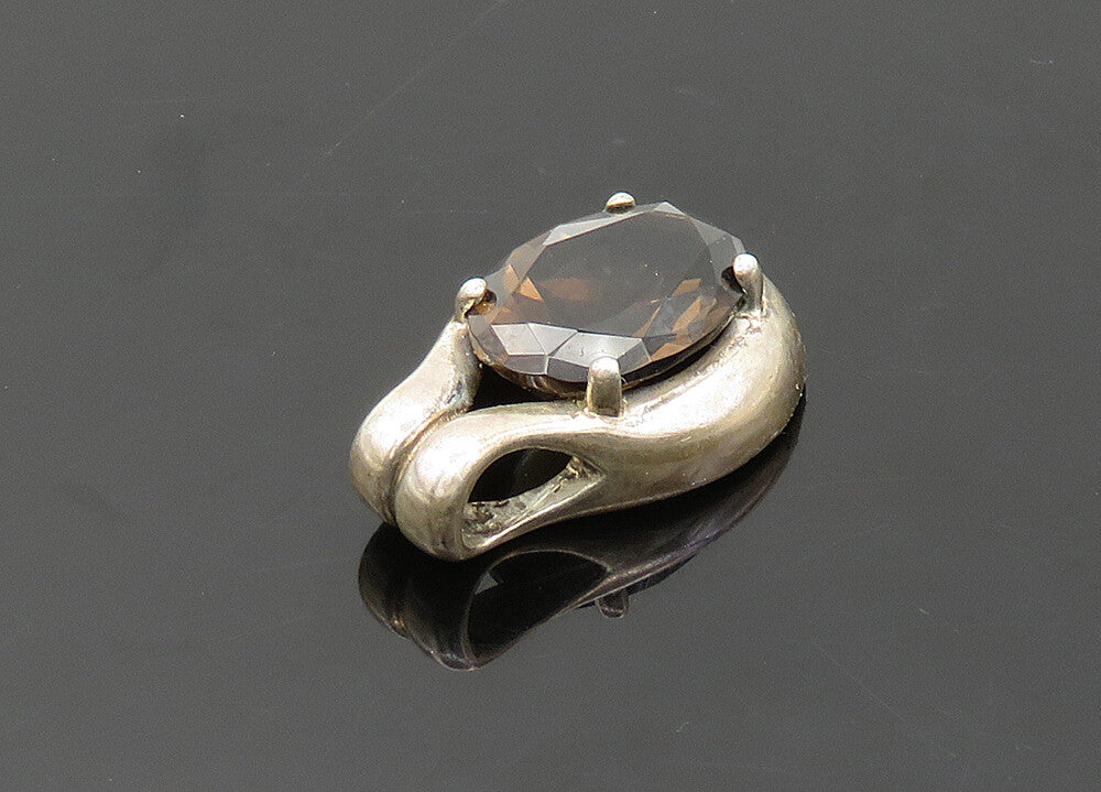 925 Sterling Silver  Vintage Prong Set Faceted Smoky Topaz Pendant  PT16874