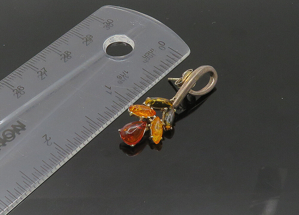 925 Sterling Silver  Vintage Amber Floral Motif Dangle Earrings  EG10718