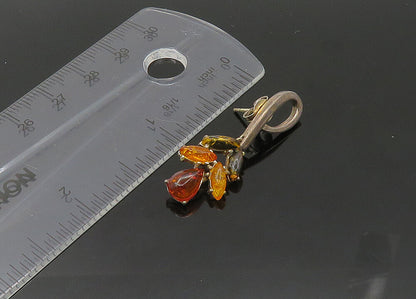 925 Sterling Silver  Vintage Amber Floral Motif Dangle Earrings  EG10718