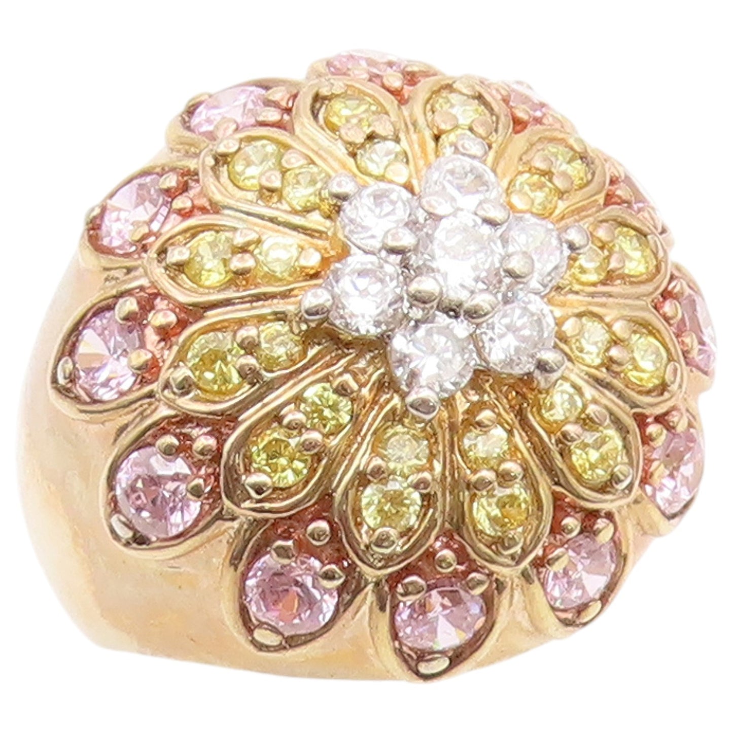 925 Sterling Silver Vintage Ring Gold Plated Topaz Floral Design  Sz 7  RG36659