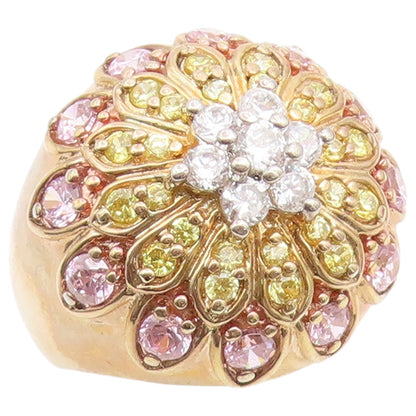 925 Sterling Silver Vintage Ring Gold Plated Topaz Floral Design  Sz 7  RG36659
