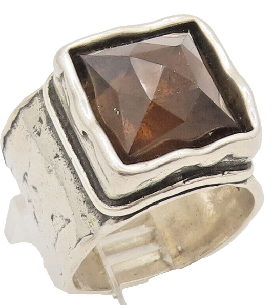 925 Sterling Silver Vintage Ring SILPADA Pyramid Cut Smoky Quartz Sz 7.5 RG27826