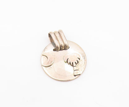 925 Sterling Silver  Vintage Shiny Palm Tree & Crescent Moon Pendant  PT17608