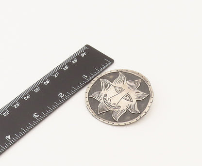 MMA 925 Sterling Silver Vintage Carved Joker Sun Face Round Brooch Pin BP10274