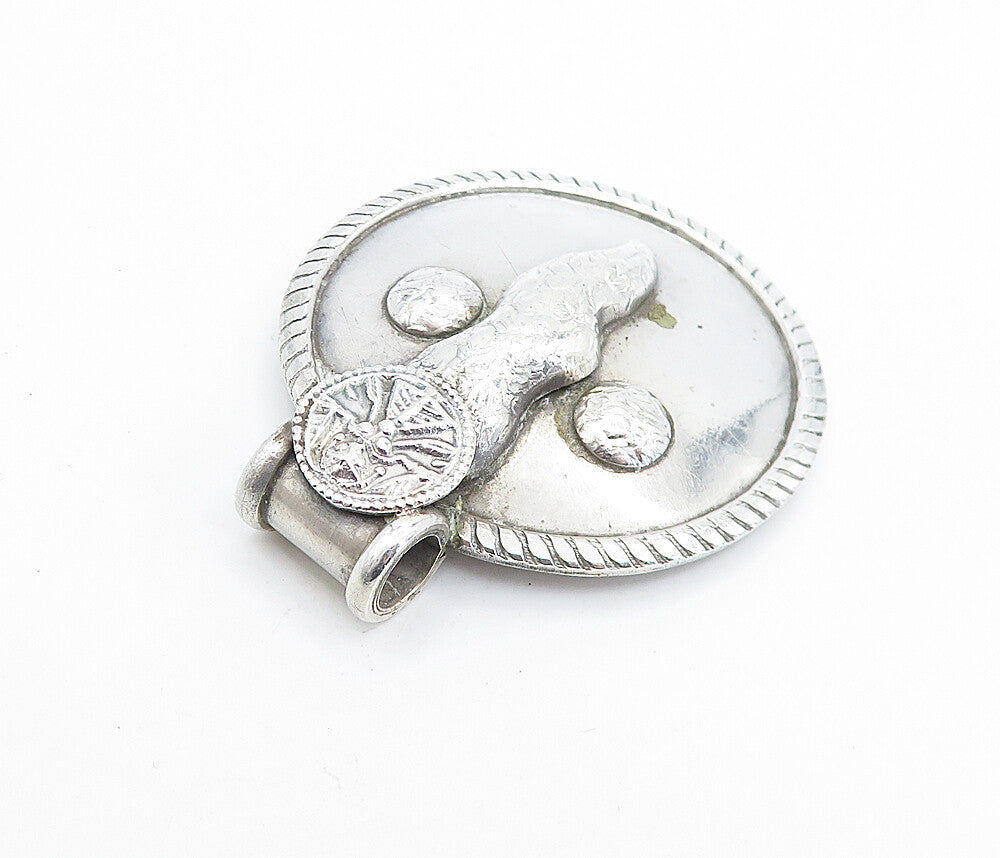 925 Sterling Silver Vintage Modernist Raised Detail Slide Pendant PT5746