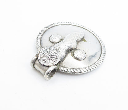 925 Sterling Silver Vintage Modernist Raised Detail Slide Pendant PT5746