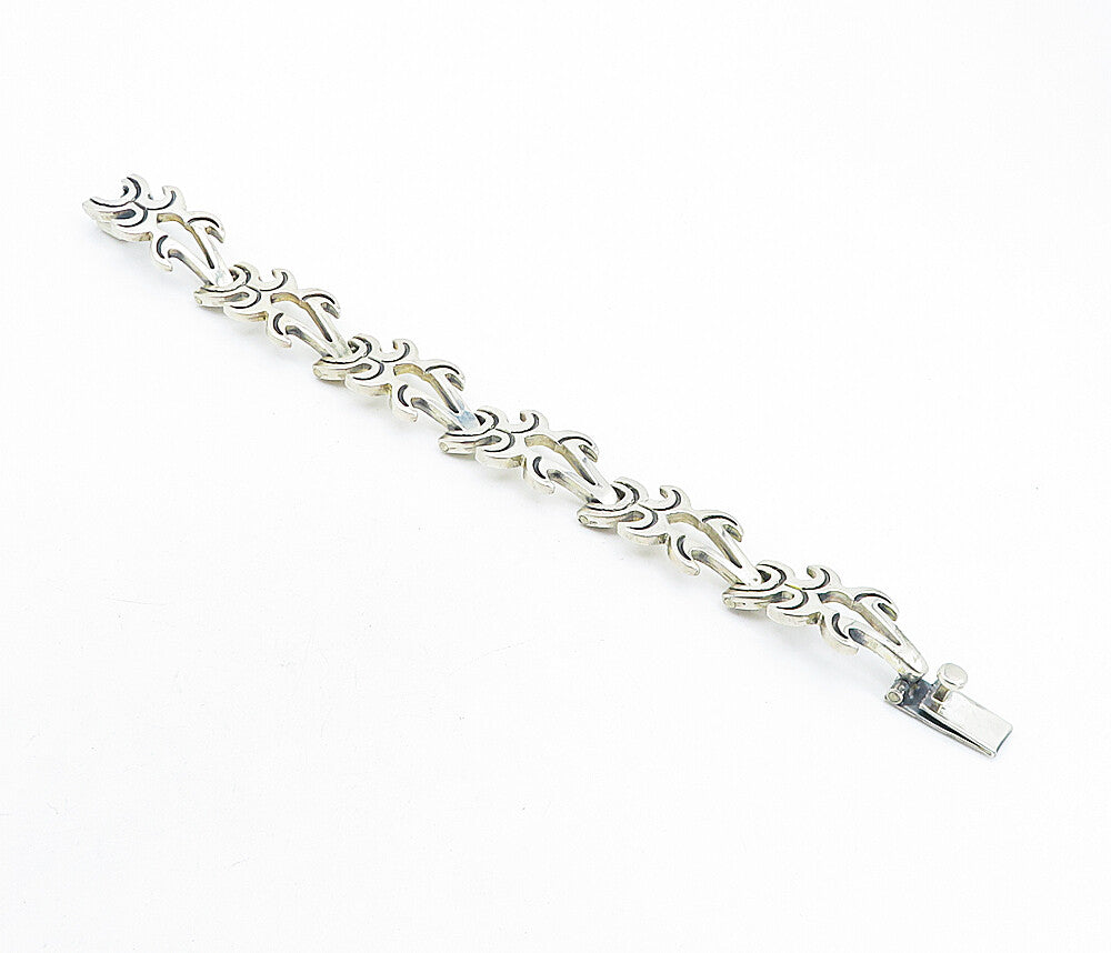 MEXICO 925 Sterling Silver  Vintage Oxidized Detail Chain Bracelet  BT1896