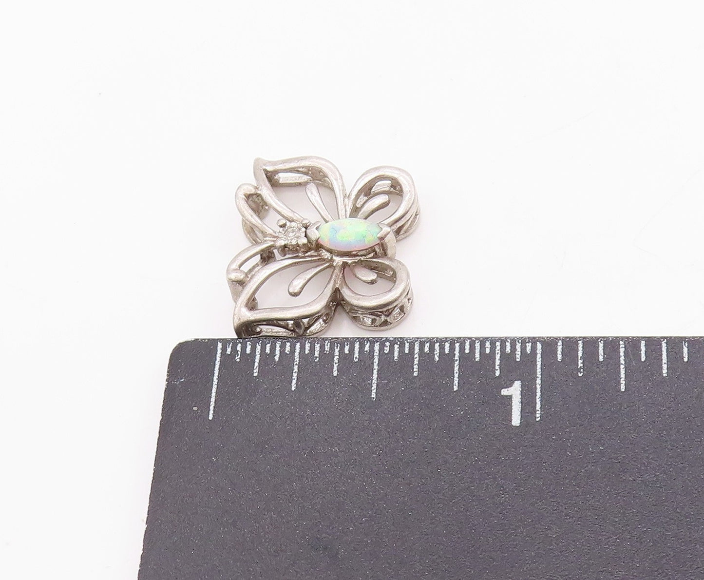 925 Sterling Silver Vintage Pendant Diamonds & Opal Cutout Butterfly  PT24692