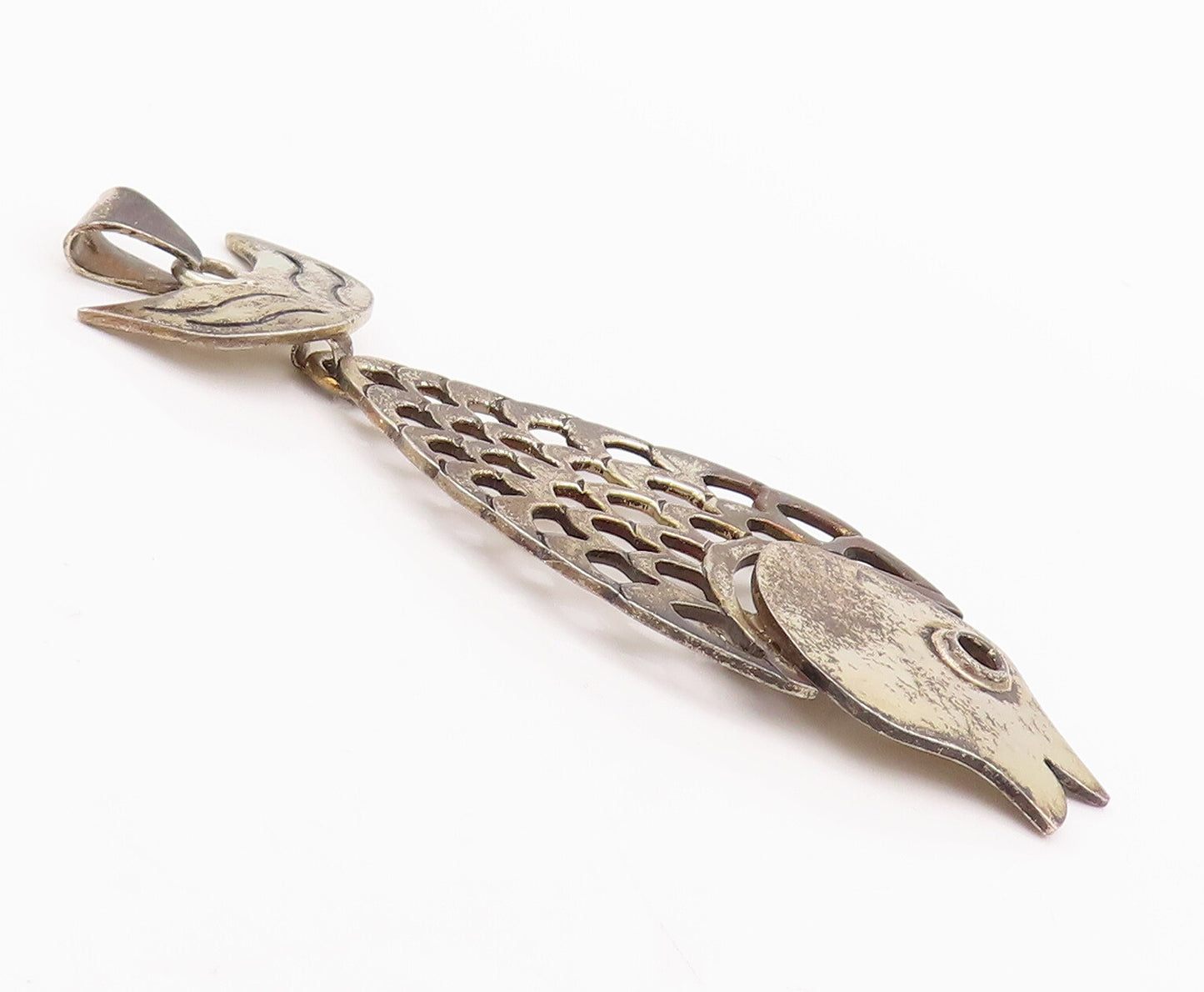925 Sterling Silver Vintage Pendant Cutout Fish With Movable Tail  PT22937