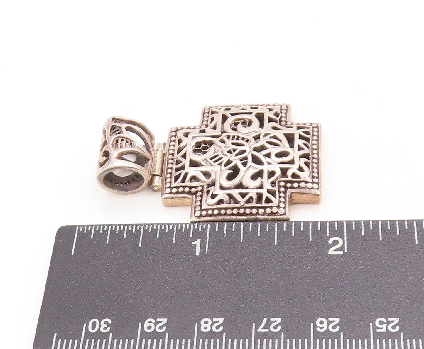 925 Sterling Silver Vintage Pendant Dark Tone Brutalist Cut Plus Sign  PT23873