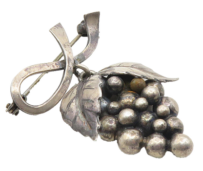 JOHN L DENMARK 925 Sterling Silver Vintage Grape Bunch Brooch Pin  BP3864