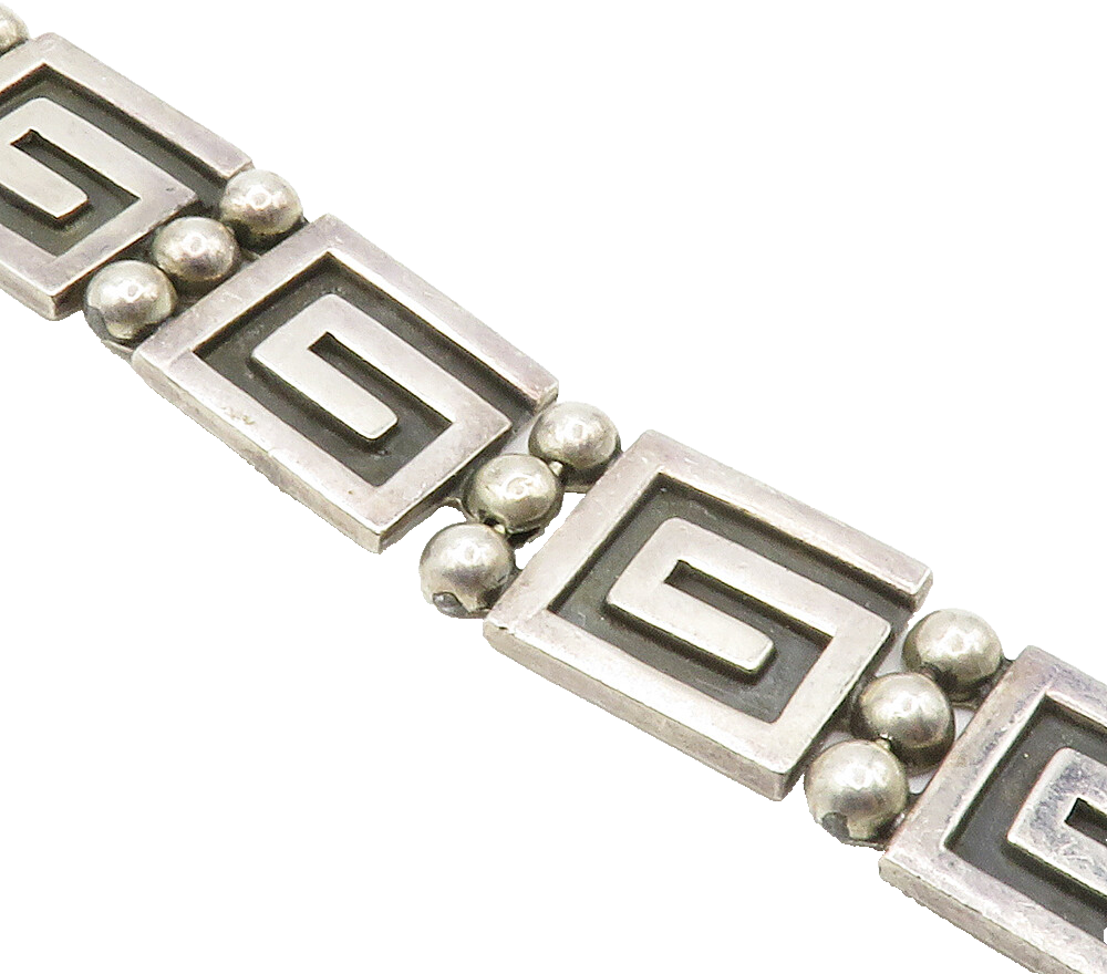 MEXICO 925 Silver Vintage Square Spiral Bubble Hinge Chain Bracelet  BT5955