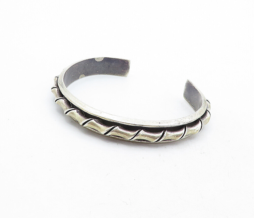 MEXICO 925 Sterling Silver  Vintage Dark Tone Twist Oval Cuff Bracelet  BT1953