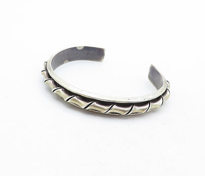 MEXICO 925 Sterling Silver  Vintage Dark Tone Twist Oval Cuff Bracelet  BT1953