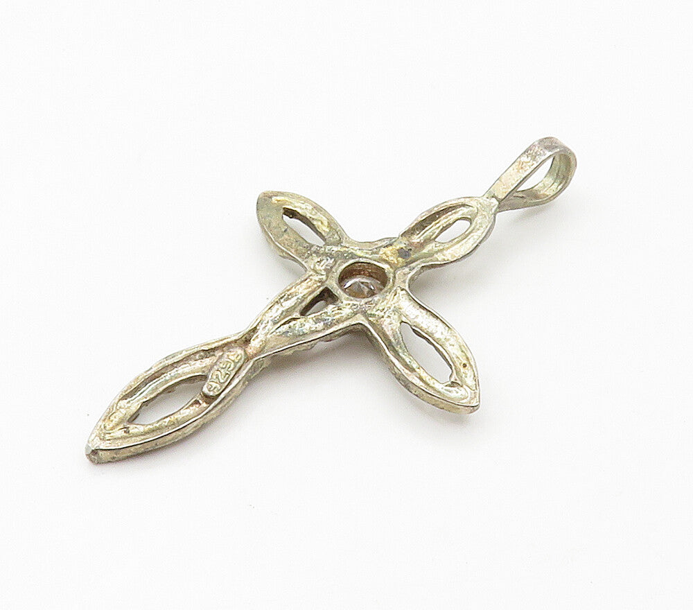 925 Sterling Silver  Vintage Cubic Zirconia Religious Cross Pendant  PT11920