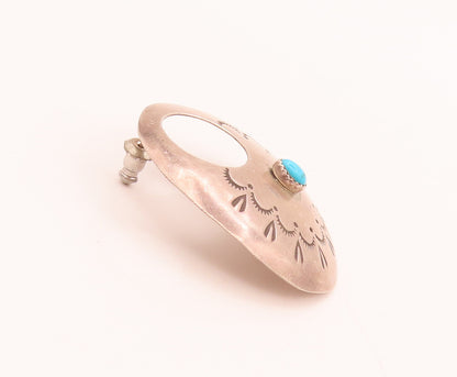 NAVAJO 925 Silver  Vintage Carved Handmade Design & Turquoise Earrings EG12439