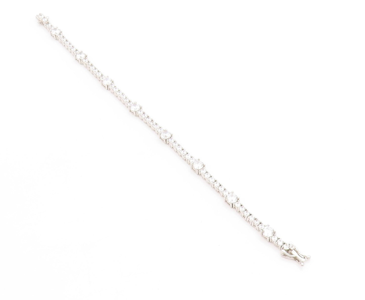 925 Sterling Silver Vintage Bracelet Two Shape Sparkling CZ Tennis Chain BT11389