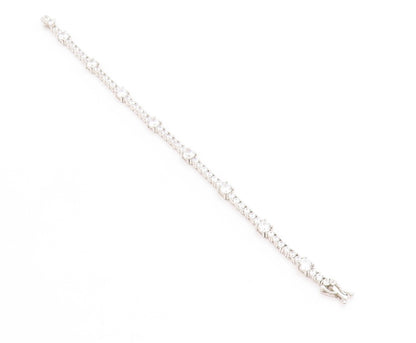 925 Sterling Silver Vintage Bracelet Two Shape Sparkling CZ Tennis Chain BT11389