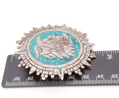 925 Sterling Silver Vintage Brooch MEXICO Crushed Turquoise Man Face  BP11540