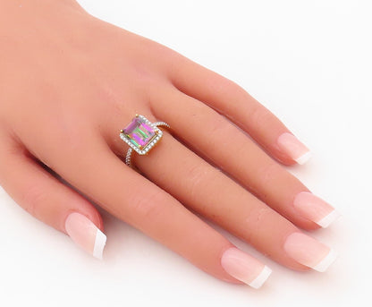 925 Sterling Silver Vintage Ring Gold Plated Mystic Topaz Halo CZ  Sz 7  RG30241