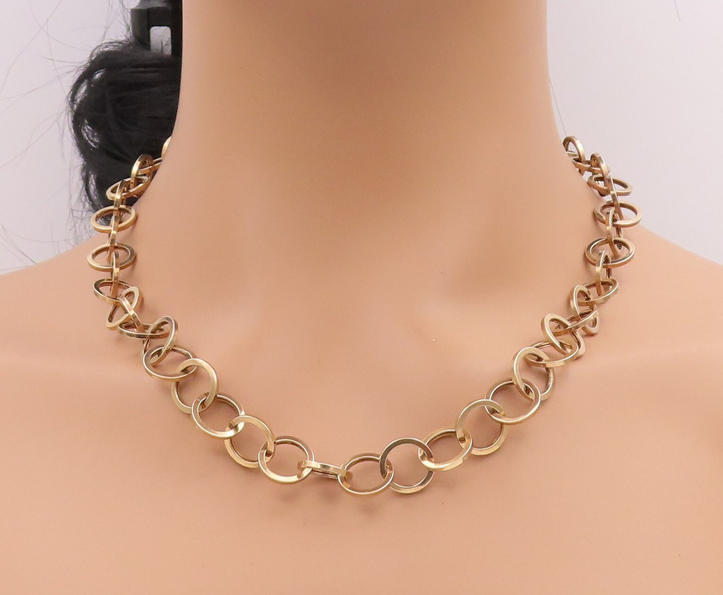 925 Sterling Silver Vintage Necklace Gold Plated Interlinked Cutout Rings NE4432