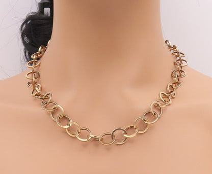 925 Sterling Silver Vintage Necklace Gold Plated Interlinked Cutout Rings NE4432