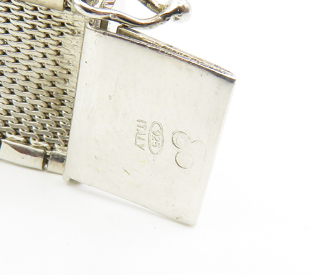 925 Sterling Silver  Shiny Two Tone Patterned Flat Chain Bracelet  BT6020