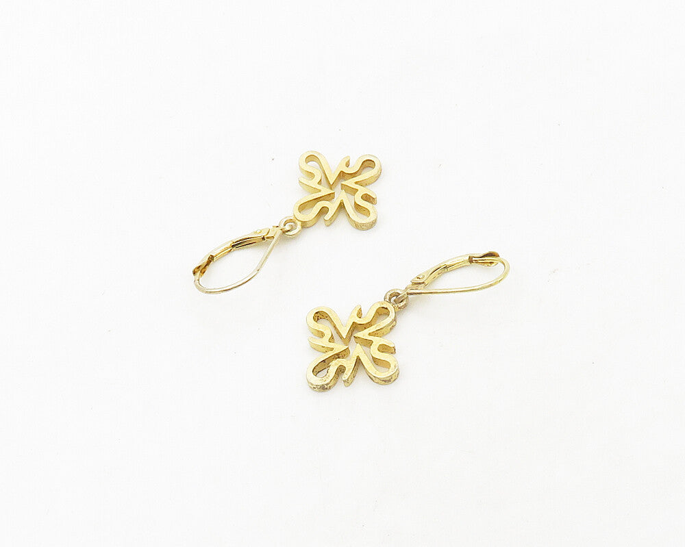 925 Sterling Silver  Vintage Gold Plated Open Design Dangle Earrings  EG9498