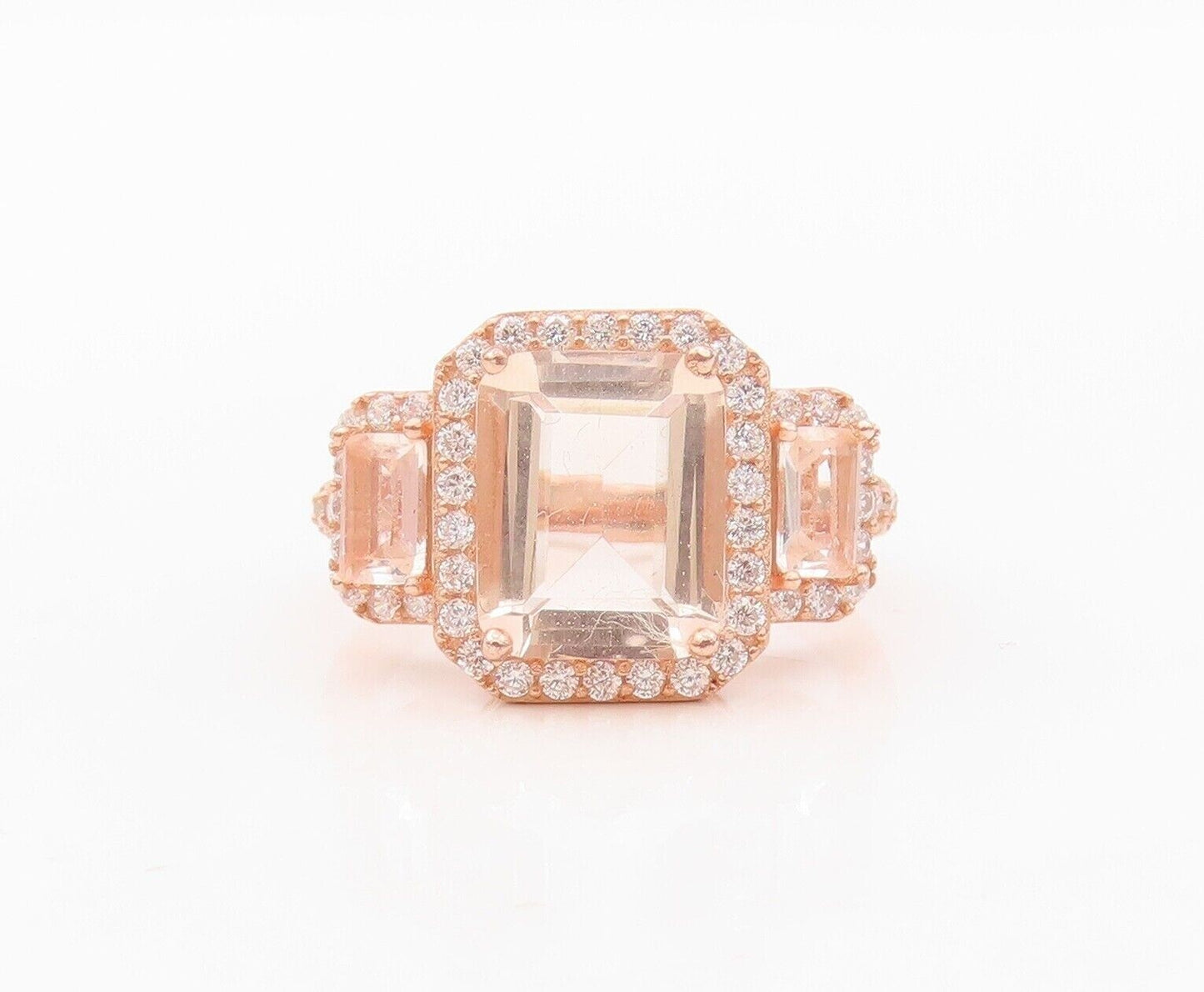 925 Sterling Silver Vintage Ring Rose Gold Plated Morganite & Topaz Sz 7 RG30382