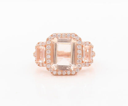 925 Sterling Silver Vintage Ring Rose Gold Plated Morganite & Topaz Sz 7 RG30382