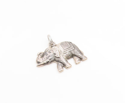 925 Sterling Silver Vintage Pendant Etched Majestic Royal Elephant Charm PT25923