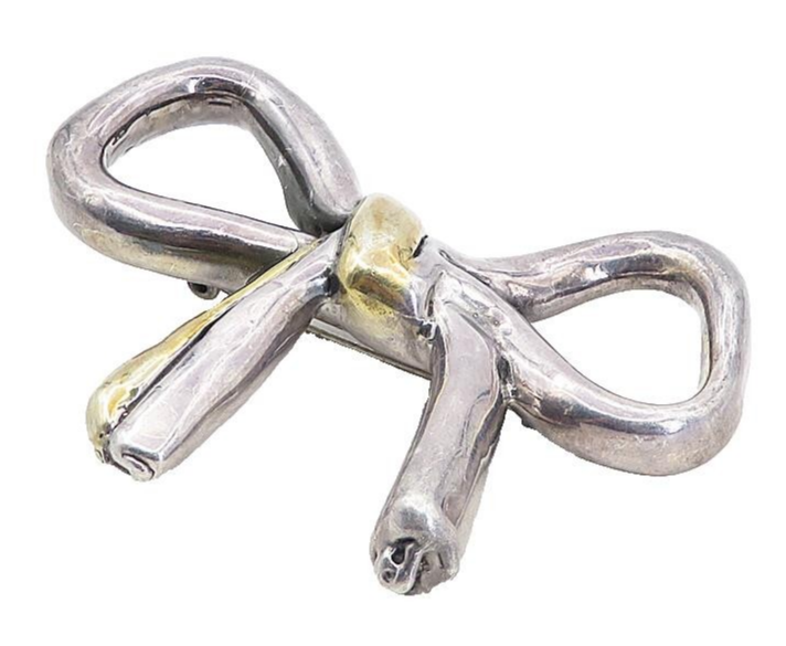 BAT AMI ISRAEL 925 Silver  Vintage Two Tone Bow Tied Ribbon Brooch Pin  BP3193