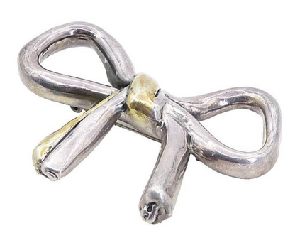 BAT AMI ISRAEL 925 Silver  Vintage Two Tone Bow Tied Ribbon Brooch Pin  BP3193