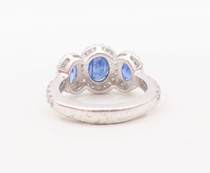 925 Sterling Silver Vintage Ring Oval Cut Sapphire Halo CZ Inlay  Sz 7  RG30663