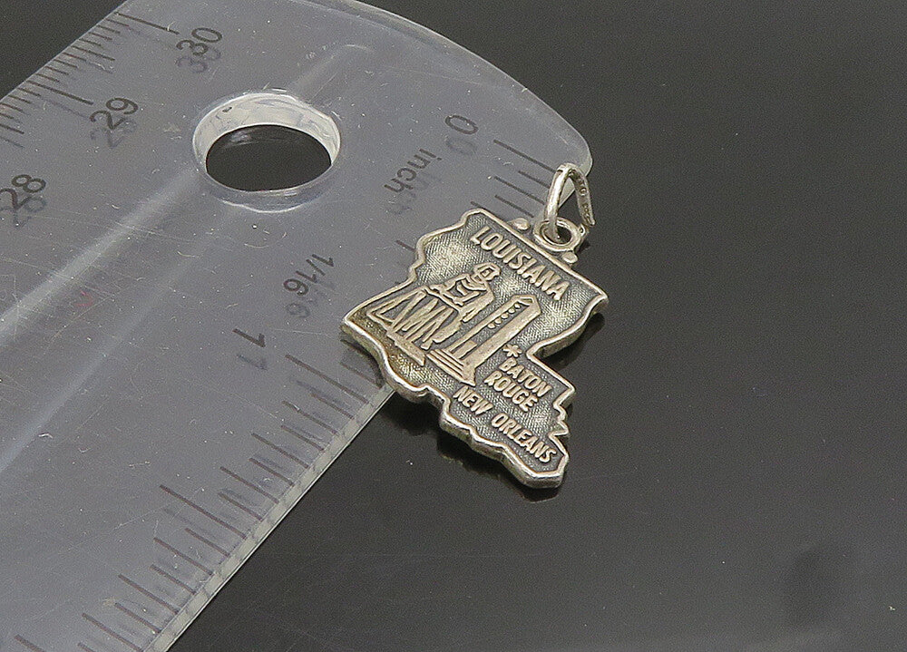 925 Sterling Silver  Vintage Dark Tone Louisiana State Map Pendant  PT19084