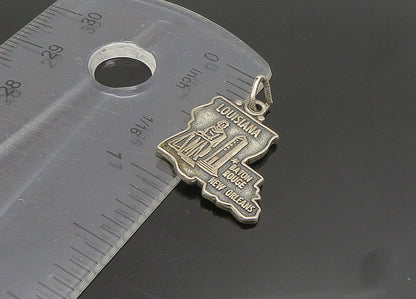925 Sterling Silver  Vintage Dark Tone Louisiana State Map Pendant  PT19084