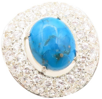 925 Sterling Silver Vintage Ring Cabochon Turquoise Halo Topaz  Sz 8  RG31020