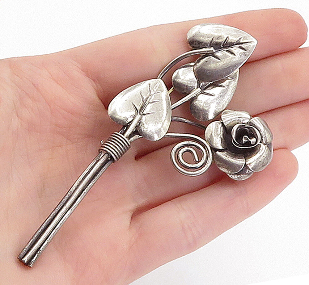 925 Sterling Silver  Vintage Antique Modernist Flower Bunch Brooch Pin  BP2479