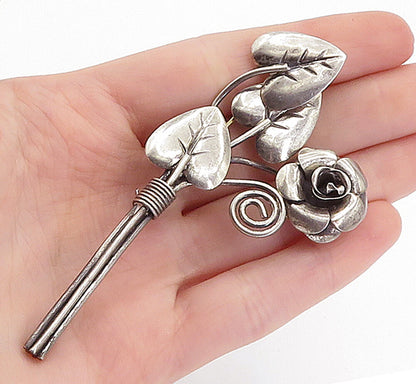925 Sterling Silver  Vintage Antique Modernist Flower Bunch Brooch Pin  BP2479