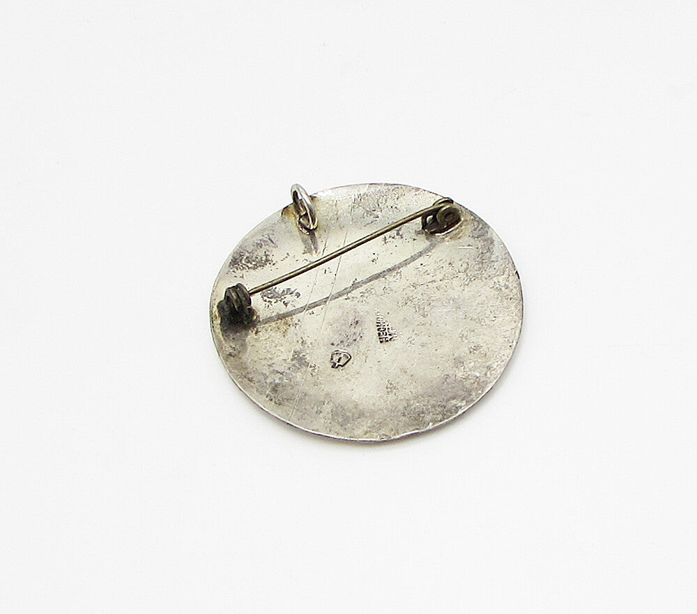 MEXICO 925 Silver Vintage Etched Pattern Detail Pendant Brooch Pin BP1019