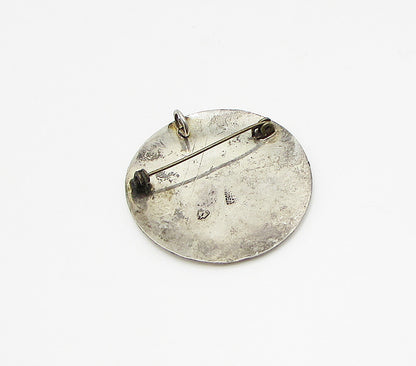 MEXICO 925 Silver Vintage Etched Pattern Detail Pendant Brooch Pin BP1019