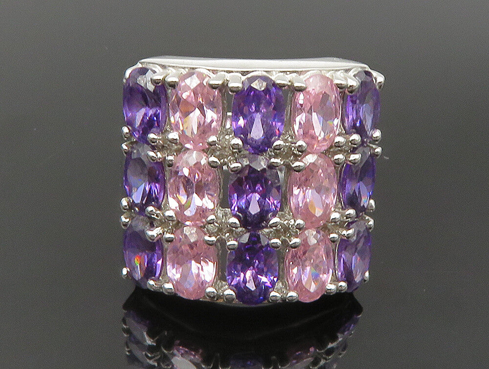 925 Sterling Silver  Vintage Pink Topaz & Amethyst Cocktail Ring Sz 7  RG24070
