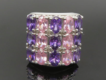 925 Sterling Silver  Vintage Pink Topaz & Amethyst Cocktail Ring Sz 7  RG24070