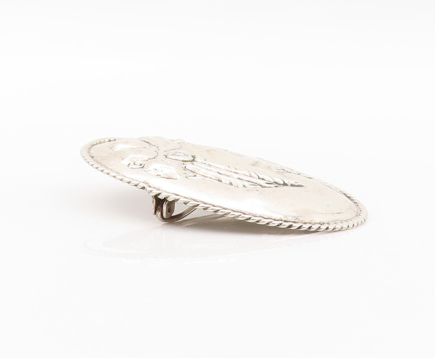 925 Sterling Silver Vintage Brooch Pin Etched Royal Female Figure  BP11590
