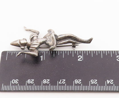 925 Sterling Silver  Vintage Carved Dancing Birthday Girl Brooch Pin  BP10337
