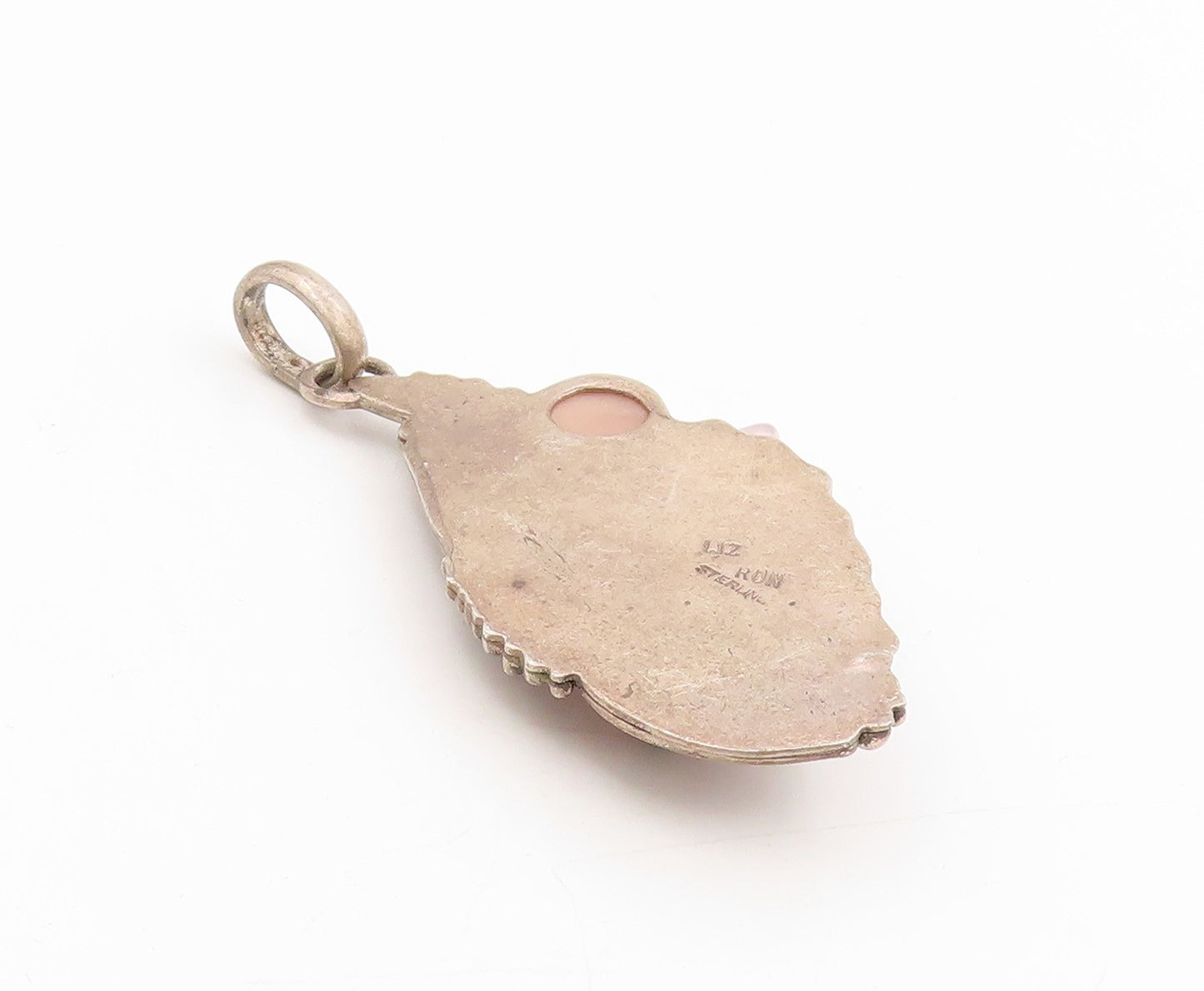 925 Sterling Silver Vintage Pendant LIZ RON Rose Quartz & Moonstone  PT25254