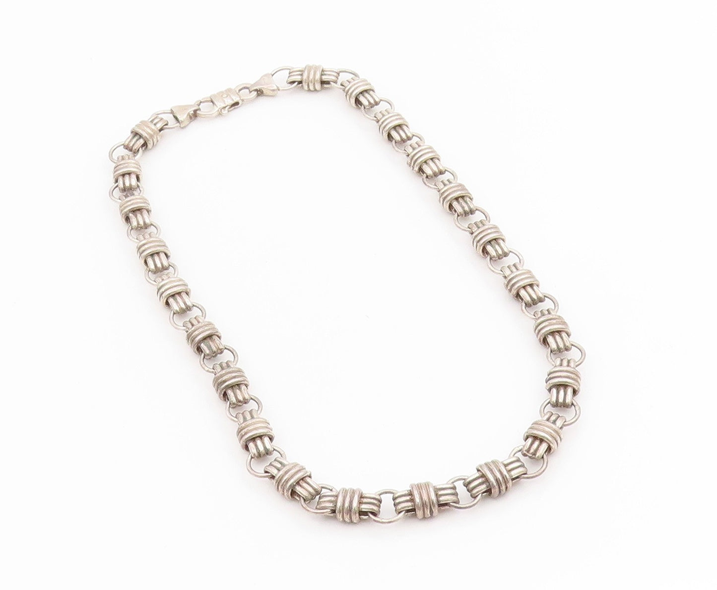 925 Sterling Silver Vintage Necklace Chunky Wrapped Barrel Link Chain  NE4720