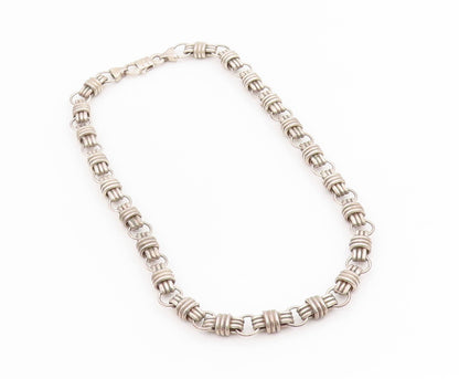 925 Sterling Silver Vintage Necklace Chunky Wrapped Barrel Link Chain  NE4720